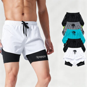 Men's 2 in 1 Running Shorts Quick Dry Double Layer Athletic Shorts With Compression Liner Drawstring Workout Gym Training Jogging Shorts