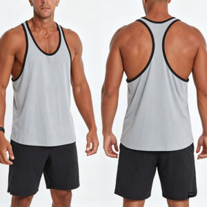 Men Y Back Gym Tank Top, Contrast Binding Sleeveless Workout Shirt, Low Shrink Breathable Athletic Muscle Tank, Custom Logo Training Singlet