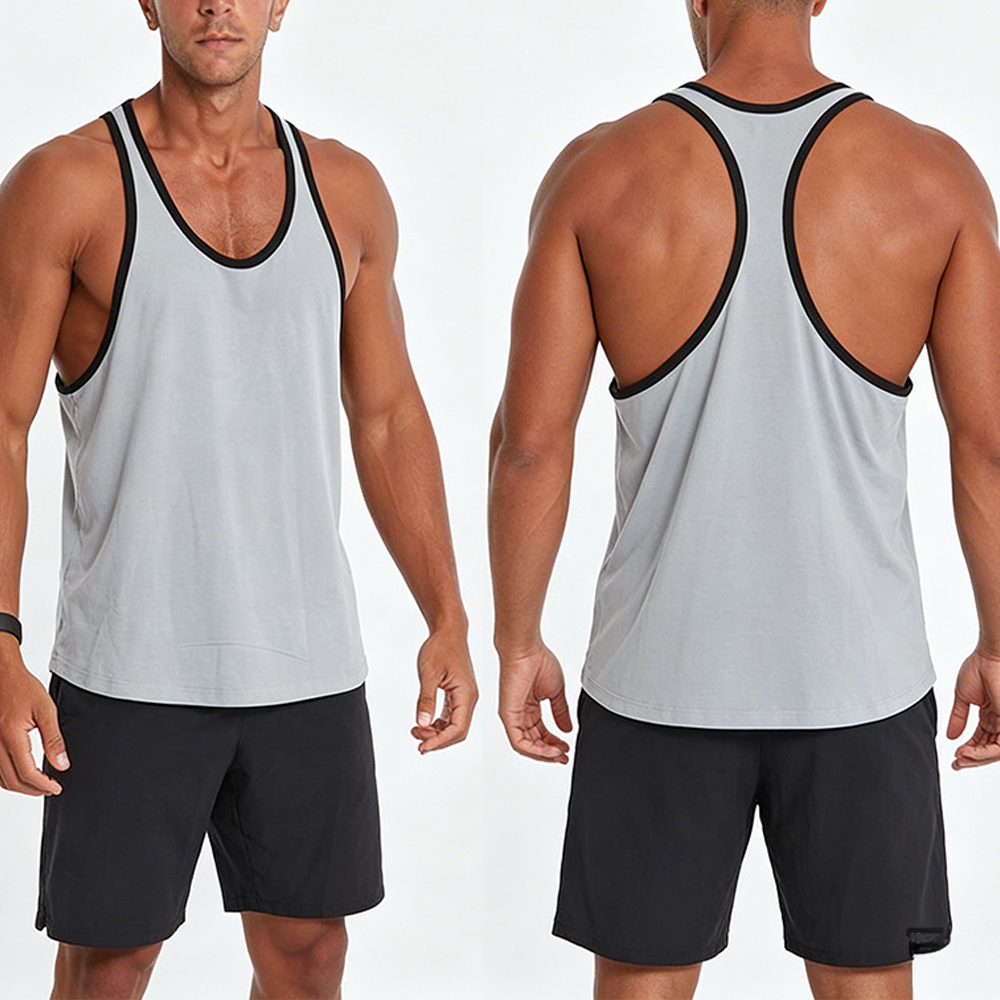 Men Y Back Gym Tank Top, Contrast Binding Sleeveless Workout Shirt, Low Shrink Breathable Athletic Muscle Tank, Custom Logo Training Singlet