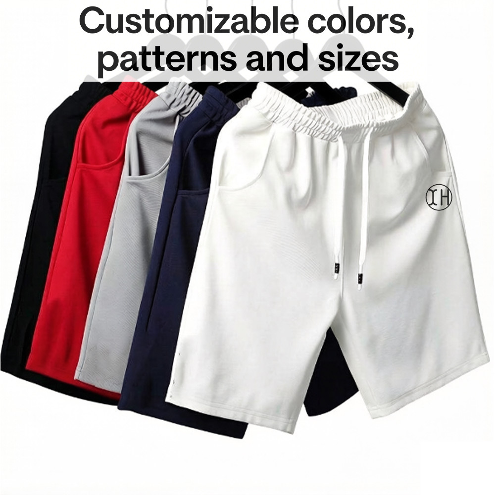 Men Minimal Circle Logo Knit Casual Shorts Elastic Drawstring Waist Relaxed Athletic Streetwear Shorts