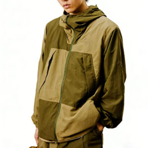 Men Color Block Hooded Outdoor Windbreaker Jacket, Lightweight Water Resistant Breathable Hiking Camping Oversized Mountain Parka, Pre-Shrunk Low Shrink Technical Fabric Utility Jacket