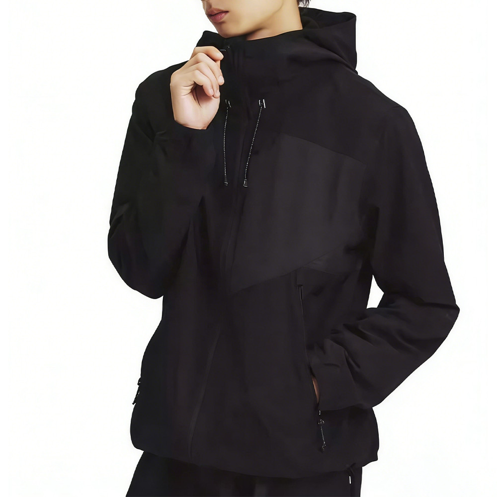 Unisex Geometric Color Block Softshell Hooded Jacket, Windproof Water Resistant Stretch Outdoor Hiking Jacket, Pre-Shrunk Low Shrink Functional Casual Windbreaker for Men Women Custom Logo