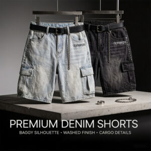 Men Vintage Washed Cargo Denim Shorts, Rivet Decor Side Pocket Loose Baggy Jorts Gothic Letter Print Straight Fit Casual Streetwear Jean Shorts