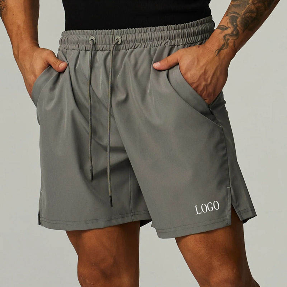 Men Quick Dry Workout Gym Shorts, Elastic Drawstring Waist Side Split Athletic Running Shorts with Zipper Pockets, Low Shrinkage Custom Logo Breathable Training Shorts ****