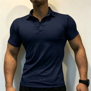 Men Muscle Fit Short Sleeve Polo Shirt, Stretch Low Shrink Athletic Golf Polo, Slim Bodybuilding Workout Polo Top, Custom Logo Casual Tee