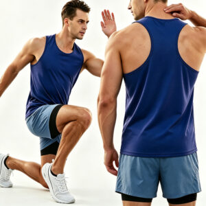Men Quick Dry Y-Back Athletic Tank Top, Round Neck Stretch Breathable Workout Sleeveless Shirt, Low Shrink Gym Running Training Tank, Custom Print Logo Blank Sport Vest