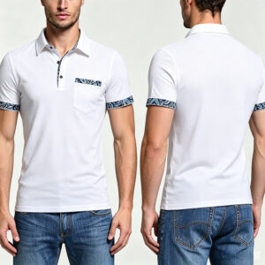 Men Paisley Trim Short Sleeve Polo Shirt, Contrast Collar Cuff Chest Pocket Tee, Polyester Cotton Low Shrink Casual Golf Polo Custom Embroidery Logo