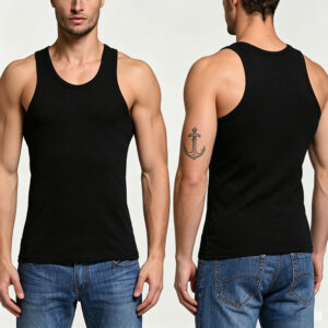 Men U Neck Ribbed Tank Top, Slim Fit Stretch Sleeveless Undershirt, Low Shrink Solid Muscle Vest Custom Logo Wholesale