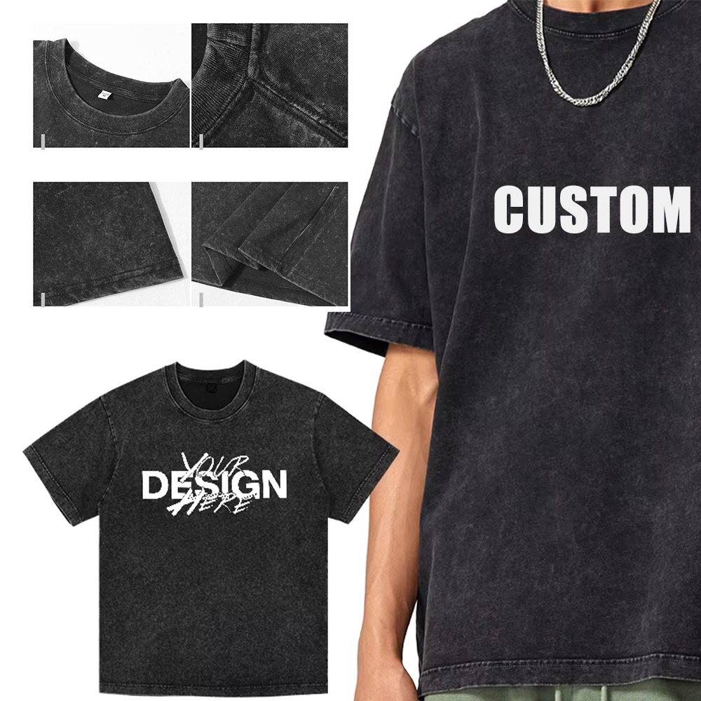 Vintage Washed Oversized Crew Neck T Shirt, Heavyweight Pre-Shrunk Cotton Blank Tee, Low Shrink Distressed Custom Print Streetwear T-Shirt Wholesale