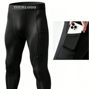 Men Compression Running Tights with Side Phone Pocket, Quick Dry Stretch Athletic Leggings Workout Gym Basketball Base Layer Sports Pants