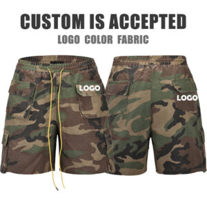 Men Camo Multi Cargo Pocket Shorts, Elastic Waist Drawstring Loose Camouflage Tactical Work Shorts Custom Logo Streetwear Casual Cargo Bermuda Shorts ****