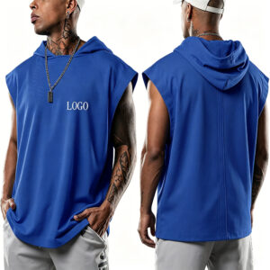 Men Sleeveless Hooded Tank Top, Breathable Low Shrink Workout Hoodie Vest, Casual Streetwear Cut Off Hood Tank, Custom Printed Logo Gym Training Sleeveless Hoodie