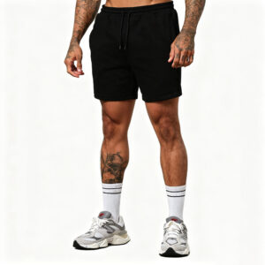 Men Low Shrink 280G Cotton Spandex Sweat Shorts, Elastic Drawstring Knee Length Gym Workout Shorts, Casual Lounge Shorts Custom Logo Embroidery Wholesale