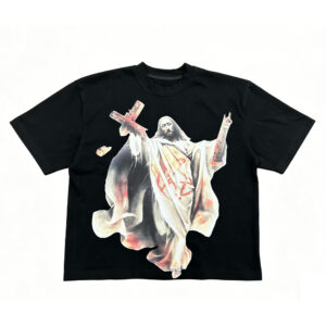 Men Gothic Grim Reaper Cross Graphic Cropped Boxy T-Shirt, Vintage Distressed Number 9 Back Print Pre-Shrunk Low Shrink Heavyweight Cotton Streetwear Short Sleeve Tee