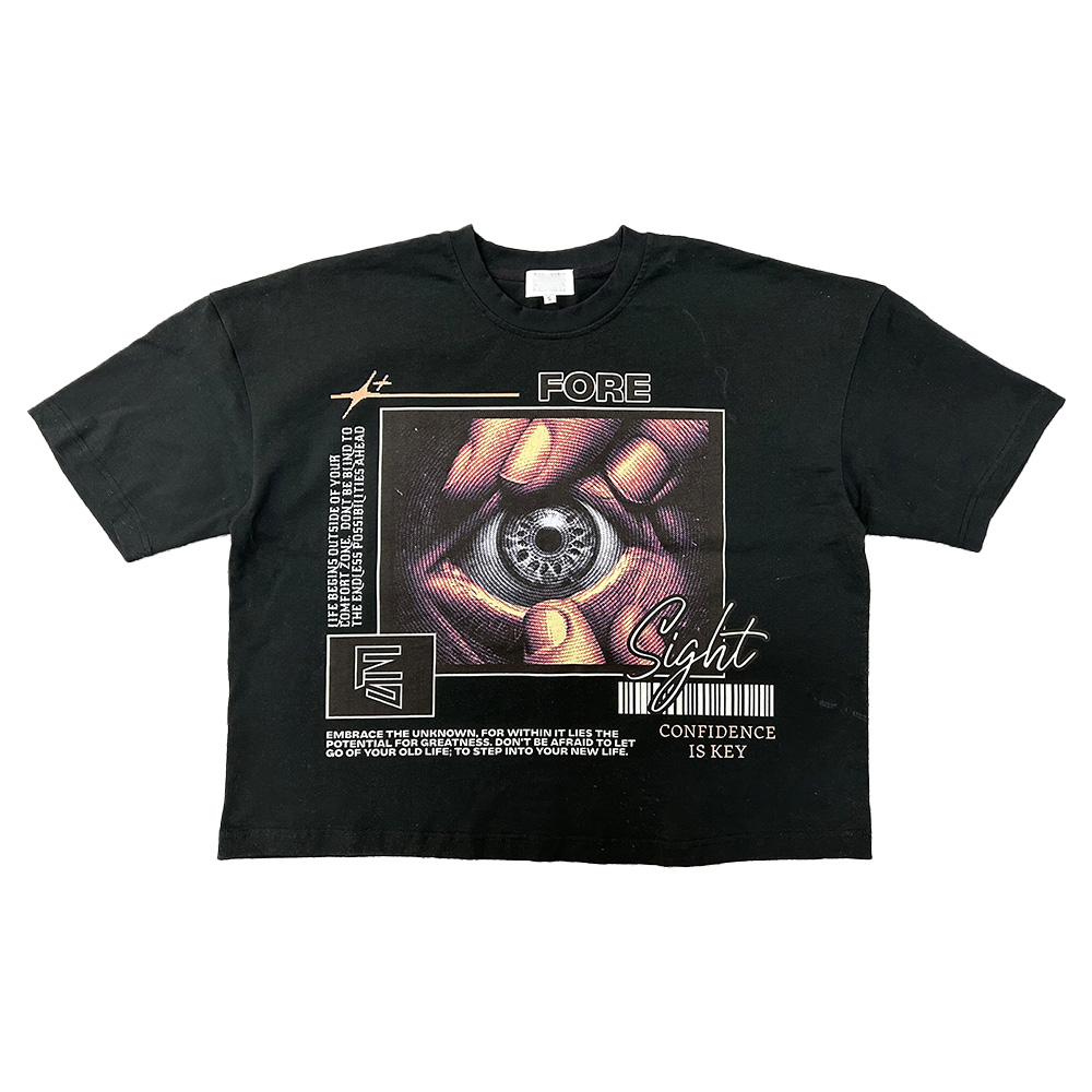 Men All-Seeing Eye FORE Sight Graphic Cropped Boxy T-Shirt, Expanding Consciousness Vintage Text Back Print Pre-Shrunk Low Shrink Heavy Cotton Streetwear Short Sleeve Tee