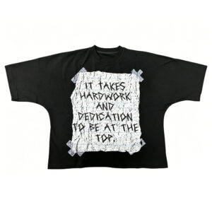 Unisex Oversized Cropped Graphic T-Shirt, It Takes Hardwork Note Tape Front Print Vintage Distressed 03 Number Back Tee, Pre-Shrunk Low Shrink Heavy Cotton Streetwear Short Sleeve T Shirt