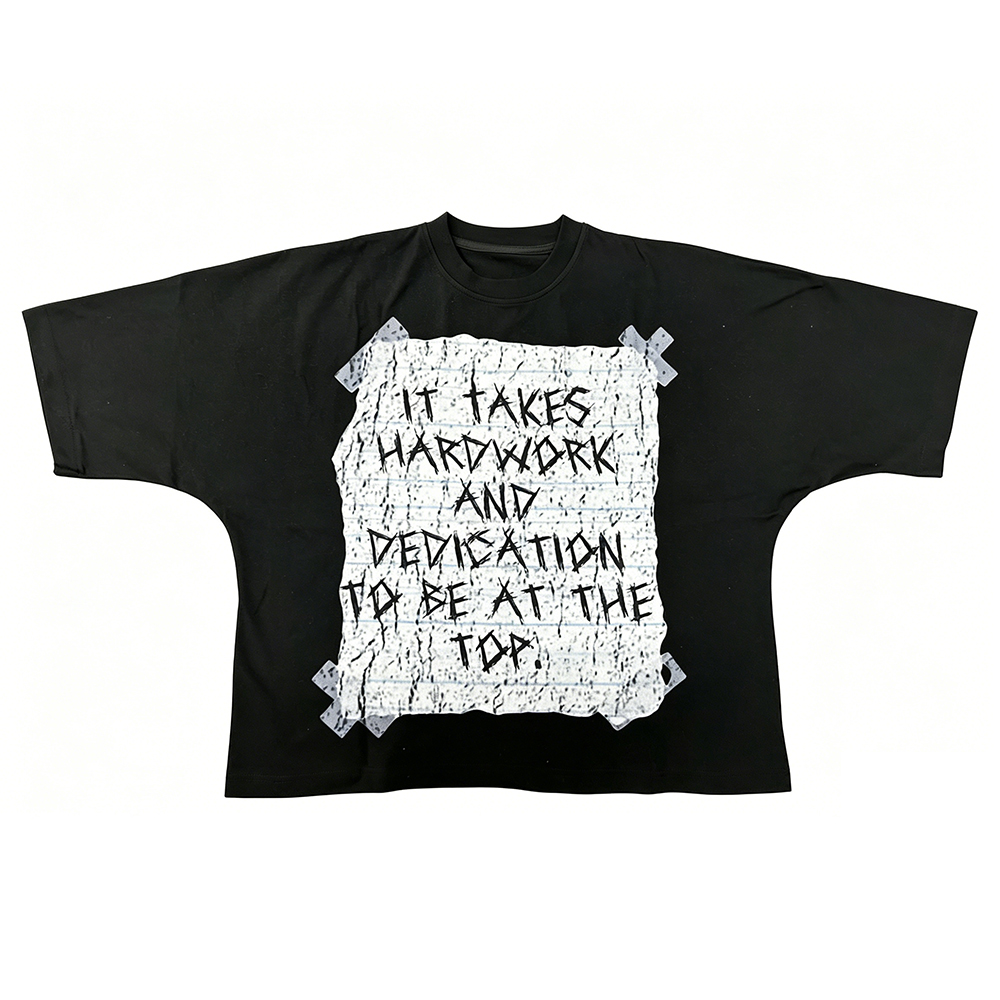 Unisex Oversized Cropped Graphic T-Shirt, It Takes Hardwork Note Tape Front Print Vintage Distressed 03 Number Back Tee, Pre-Shrunk Low Shrink Heavy Cotton Streetwear Short Sleeve T Shirt