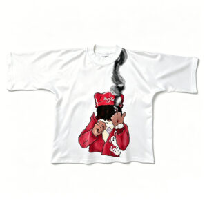 Unisex Cropped Boxy Oversized Hip Hop Graphic T-Shirt, Front & Back Red Hat Rapper Smoke Print Tee, Pre-Shrunk Low Shrink Heavy Cotton Streetwear Short Sleeve T Shirt