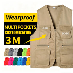 Wearproof Multi-Pockets Custom Work Vest, Oxford Fabric Full Zip Utility Vest with Multiple Pockets, Outdoor Fishing Volunteer Uniform Vest for Logo Customization
