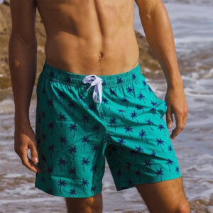 EN: Men Printed Quick Dry Swim Trunks, Elastic Drawstring Waist Beach Board Shorts, Low Shrink Lightweight Vacation Surf Shorts With Pockets, Custom Pattern Wholesale