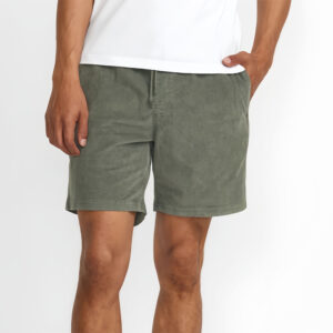Men Low Shrink Washed Corduroy Casual Shorts, Elastic Drawstring Knee Length Vintage Shorts, Back Cargo Pocket Relaxed Fit Outdoor Walking Shorts