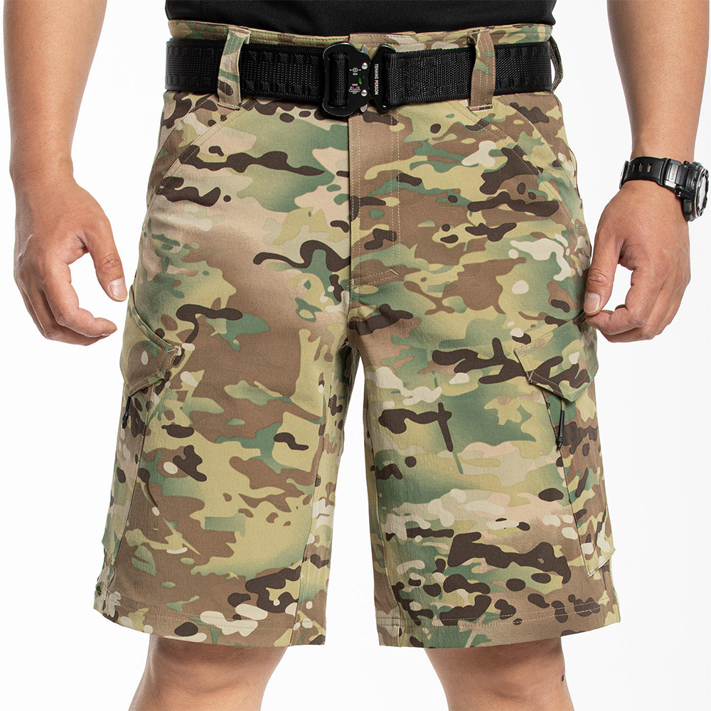 Men Low Shrink Quick Dry Tactical Cargo Shorts, Ripstop Multi Zipper Pockets Knee Length Outdoor Hiking Walking Casual Shorts