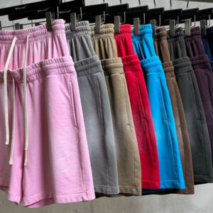 Men Low Shrink Vintage Washed Double Waist Drawstring Sweat Shorts, Oversized Loose Streetwear Knee Length French Terry Casual Shorts Custom Logo ****