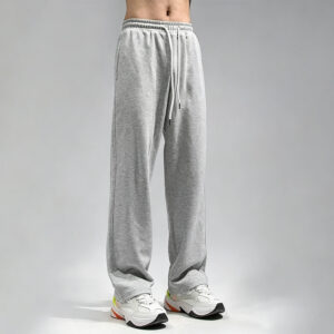 Men Lightweight Nylon Cotton Blend Straight Leg Sweatpants, Elastic Drawstring Waist Loose Wide Leg Casual Trousers, Low Shrink Plain Dyed Custom Logo Streetwear Sweat Pants