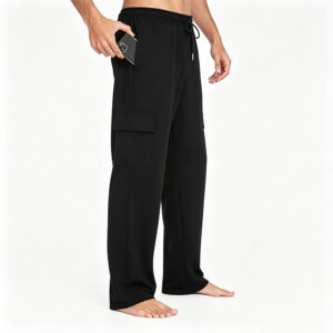 Men Wide Straight Leg Cargo Sweatpants Elastic Drawstring Waist Multi Pocket Casual Streetwear Knit Trousers