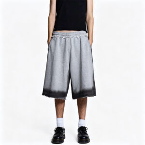 Men Gradient Dip Dye Baggy Bermuda Sweat Shorts, Faux Two Layer Ruffle Waist Raw Edge Wide Leg Jorts Y2K Streetwear Loose Knit Knee Length Shorts