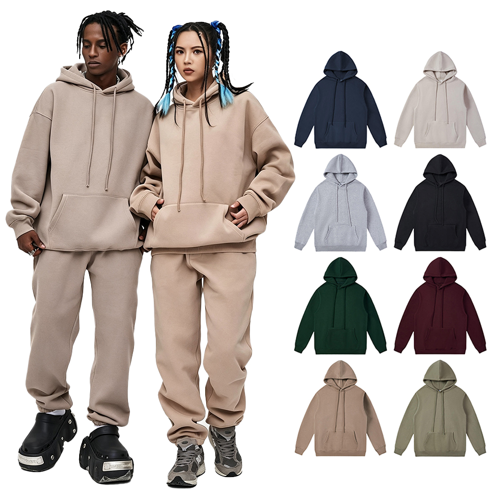 Low‑Shrink Heavy Fleece Unisex Oversized Hoodie Set, Drop Shoulder Pullover Hooded Sweatshirt for Couple Streetwear