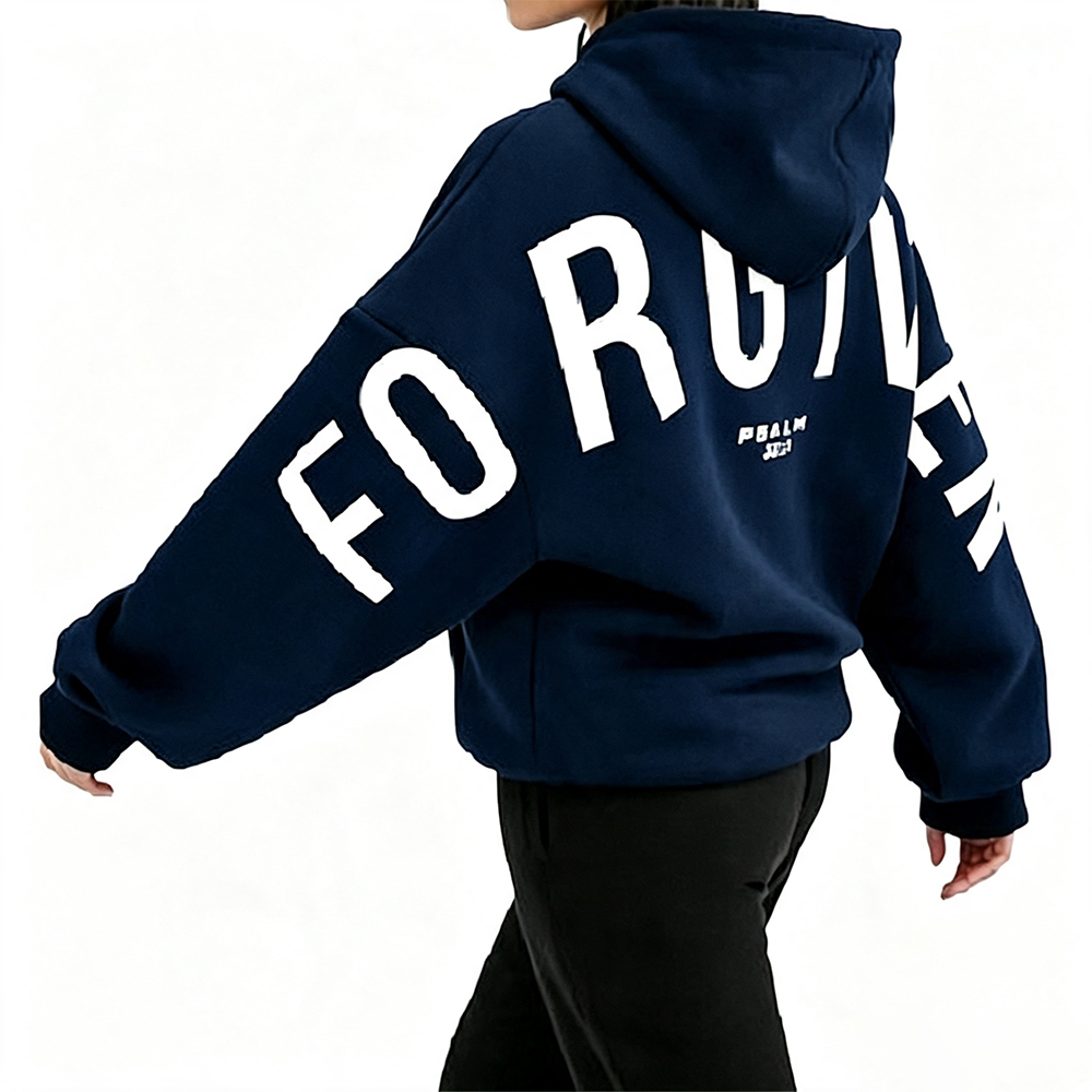 Low‑Shrink 300G 100% Cotton Cropped Hoodie, FORGIVEN Big Back Print Oversized Drop Shoulder Streetwear Hooded Sweatshirt