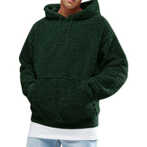Low‑Shrink Men Sherpa Fleece Hoodie Thick Warm Teddy Fleece Pullover Hooded Sweatshirt With Kangaroo Pocket