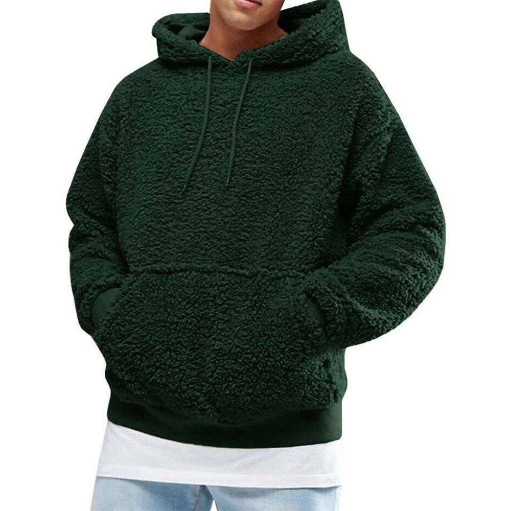 Low‑Shrink Men Sherpa Fleece Hoodie Thick Warm Teddy Fleece Pullover Hooded Sweatshirt With Kangaroo Pocket