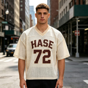 Oversized Mesh V Neck Football Jersey, Cropped Breathable Mesh Baseball Tee, Vintage Custom Number Logo Print Streetwear Sports Top Wholesale