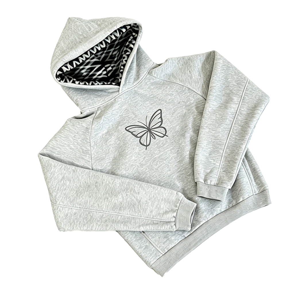 Women Butterfly Print Hoodie, Contrast Zebra Lined Hood Sweatshirt, Y2K Raglan Sleeve Pullover Hooded Top - Image 4