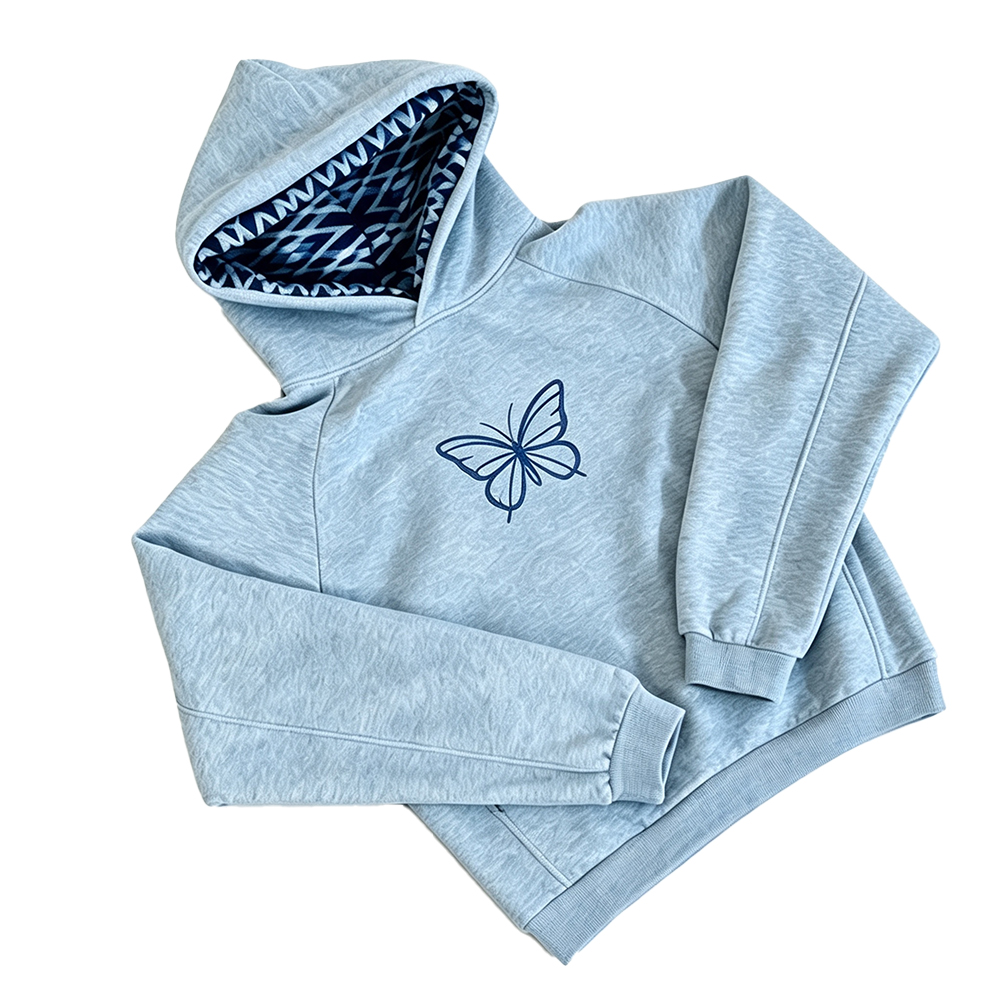 Women Butterfly Print Hoodie, Contrast Zebra Lined Hood Sweatshirt, Y2K Raglan Sleeve Pullover Hooded Top - Image 5