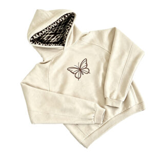 Women Butterfly Print Hoodie, Contrast Zebra Lined Hood Sweatshirt, Y2K Raglan Sleeve Pullover Hooded Top