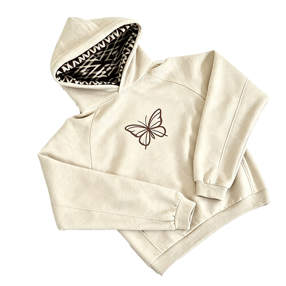Women Butterfly Print Hoodie, Contrast Zebra Lined Hood Sweatshirt, Y2K Raglan Sleeve Pullover Hooded Top